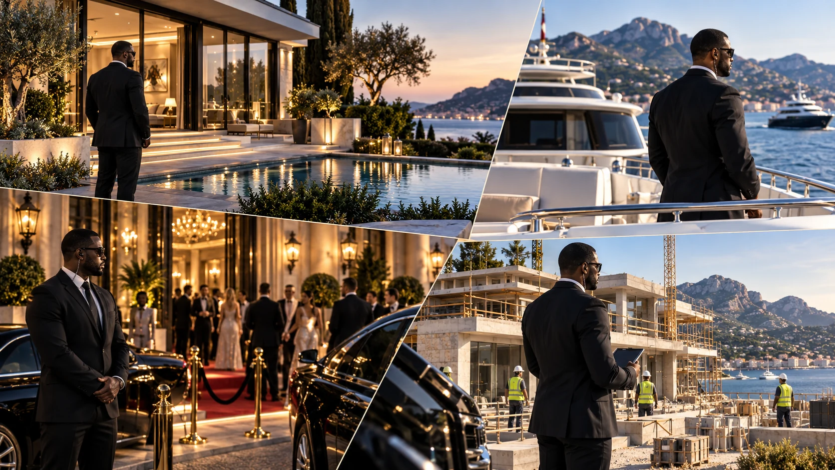 M2S Sécurité across four high-end environments: villa, yacht, private event and construction site